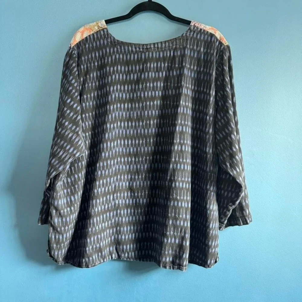 Marketplace Patchwork Blouse Women's Plus Size 3W Blue‎ Cotton Hippie Boho